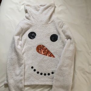 Fuzzy snowman cropped long sleeve turtle neck